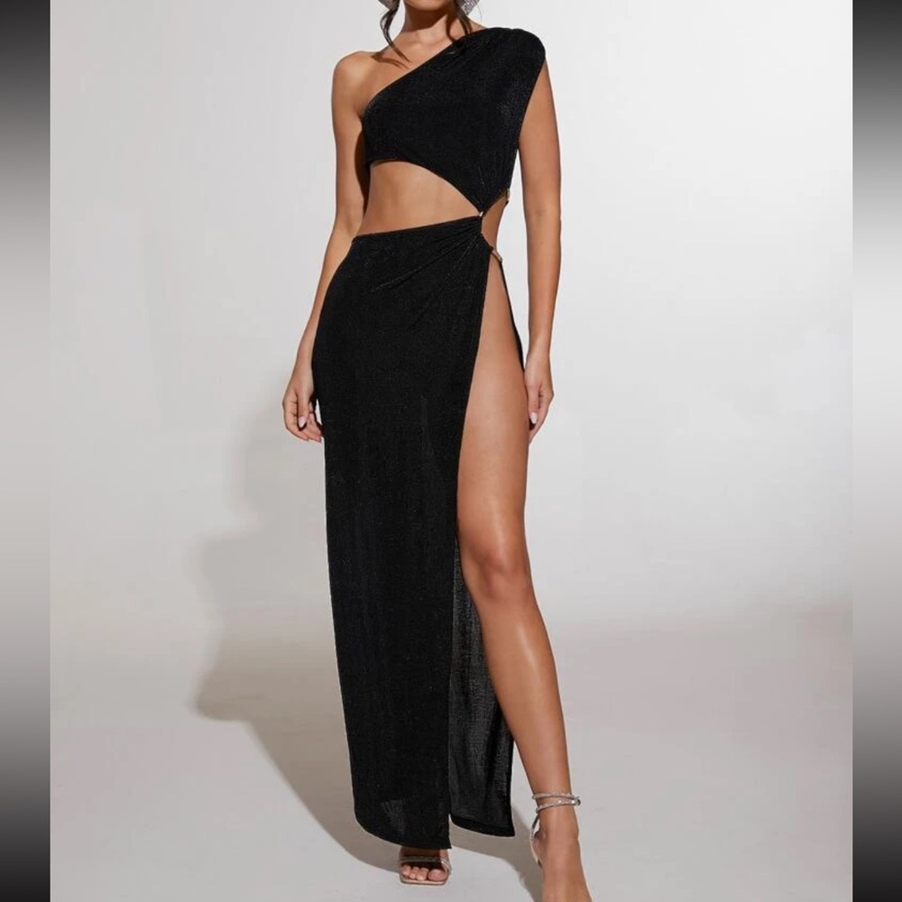 Cut Out One Shoulder Slit Thigh Dress